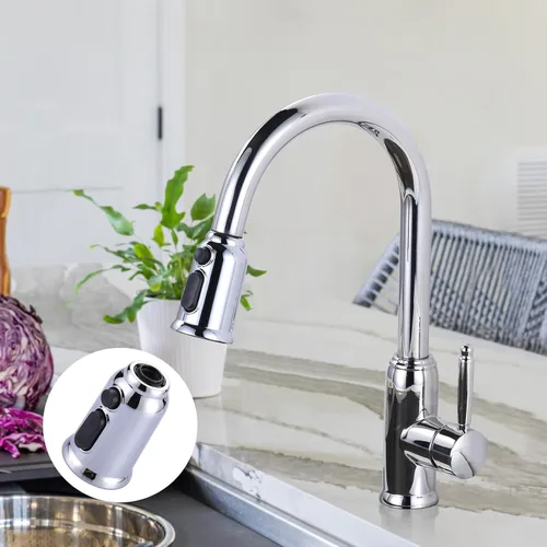 Miniatura 5 de Reemplazo de cabezal de grifo extraíble, cabezal rociador de grifo de cocina de 3 funciones con 9 adaptadores, boquilla de pulverización de Cromo