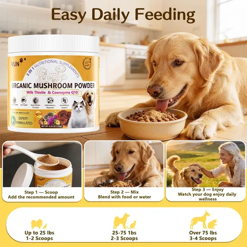 Miniatura 8 de VUN Turkey Tail Mushroom for Dogs, Mushroom Powder for Dogs & Cats Lipoma for Immune,Heart,Liver,Antioxidant Daily Wellness Supplement with Reishi &