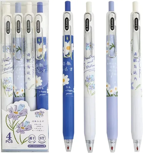 Miniatura 9 de MOZXIRZ 4 piezas de bolígrafos de gel retráctiles con flores, tinta negra, 0.5mm, para niñas/mujeres, lindos, estéticos, bolígrafos para Flor-1