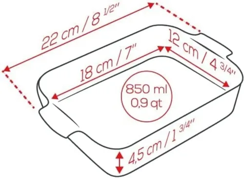 Miniatura 2 de Plato rectangular individual de cerámica, rojo, 22 cm - 8.5in