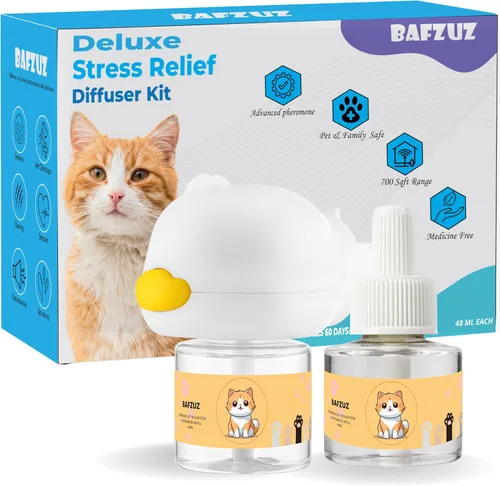 Kit de difusor calmante para gatos, fórmula de aceite esencial a base de feromonas y plantas para aliviar la ansiedad, reducción del estrés
