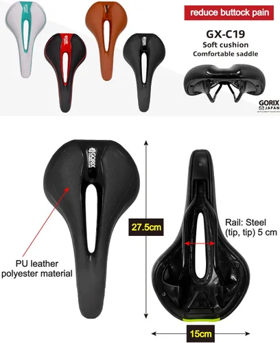 Miniatura 7 de Sillín GORIX para Bicicleta Cómodo con Cojín y Riel para Bicicleta de Montaña y Carretera para Hombres y Mujeres (GX-C19)