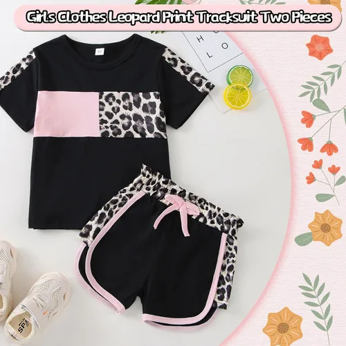 Miniatura 3 de Ropa de verano para niña, camiseta de manga corta para bebé, pantalones cortos, estampado de leopardo, camuflaje, de 18 meses a 6 años
