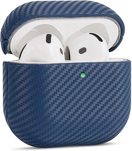Miniatura 7 de Haobobro Funda de piel para AirPods Pro 2, piel seleccionada respetuosa con la piel, textura de fibra de carbono, hecha a mano, funda rígida Azul