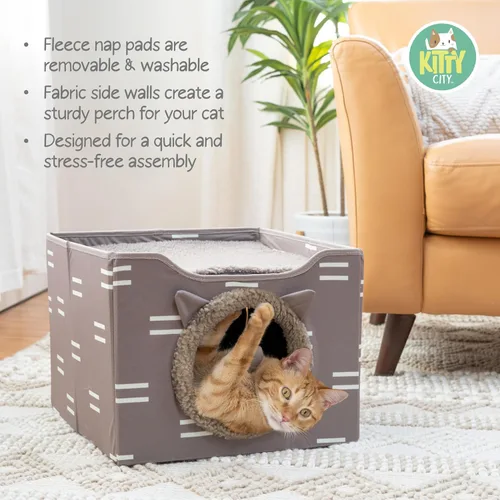 Miniatura 11 de Kitty City Muebles de cubo para gatos de interior, cubo gris A) Cubo de gato (gris)