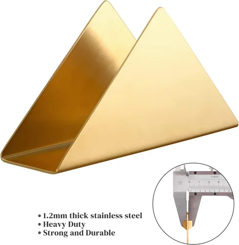 Miniatura 3 de Servilletero dorado de acero inoxidable, moderno dispensador de servilletas de cóctel triangular, organizador para encimeras de cocina, mesas