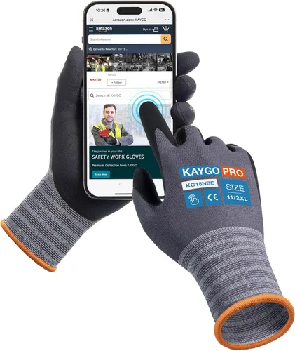 Miniatura 15 de KAYGO Guantes de Trabajo de Seguridad con Revestimiento de Nitrilo MicroFoam, 3 Pares KG18NB, Guante de Punto Sin Costuras de Nylon con Dedos Gris