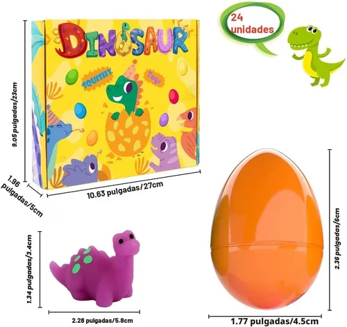 Miniatura 4 de JOICEE 24 huevos de Pascua rellenos de dinosaurio, juguetes esponjosos Kawaii Mochi Squishies para aliviar el estrés, huevos de Pascua de plástico