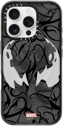 Miniatura 15 de CASETiFY Impact - Funda para iPhone 13 [Spider-Man Co-Lab / protección contra caídas de 6.6 pies] - Máscara Venom - Negro transparente