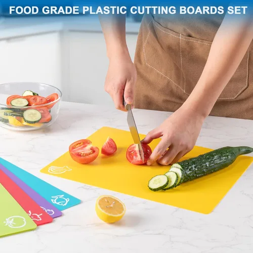 Miniatura 7 de 5 alfombrillas de plástico flexibles para tabla de cortar con iconos de alimentos, tablas de cortar sin BPA para cocina, alfombrilla de corte