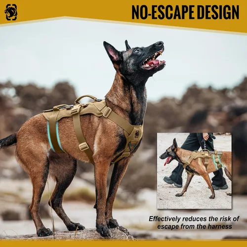 Miniatura 2 de OneTigris Arnés para perro a prueba de escape, arnés para perro sin tirones con asas, arnés táctico multiusos de soporte para perros grandes, uso