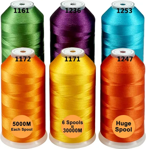 Miniatura 18 de New brothreads - 40 opciones - Varios paquetes de colores surtidos de hilo de poliéster para máquina de bordar, carrete grande de 5000 m para todas