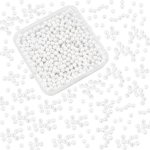 Miniatura 11 de Pandahall Elite, perlas pequeñas redondas brillosas. Canutillos surtidos de raso para joyas. Paquete de caja redonda., Vidrio, 4mm Blanco crema