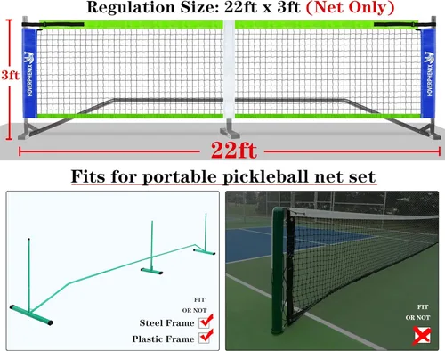 Miniatura 3 de Red de repuesto para pickleball de 22 x 3 pies para interiores o exteriores, se adapta a la mayoría de marcos de bolas de pepinillo independientes
