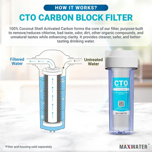 Miniatura 4 de Max Water CTO - Cartucho de filtro de repuesto de 5 micras, 10 x 2.5 pulgadas, bloque de carbono de cáscara de coco para sistema de filtración