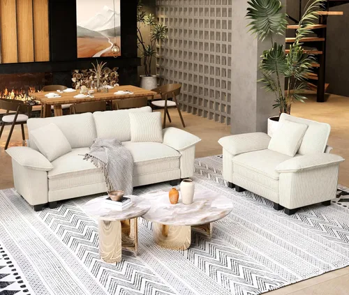 Miniatura 16 de SUNSHINE VALLEY - Juego de 2 sofás para sala de estar, sofá modular de chenilla y silla en forma de nube con apoyabrazos más anchos y cojín, sofá