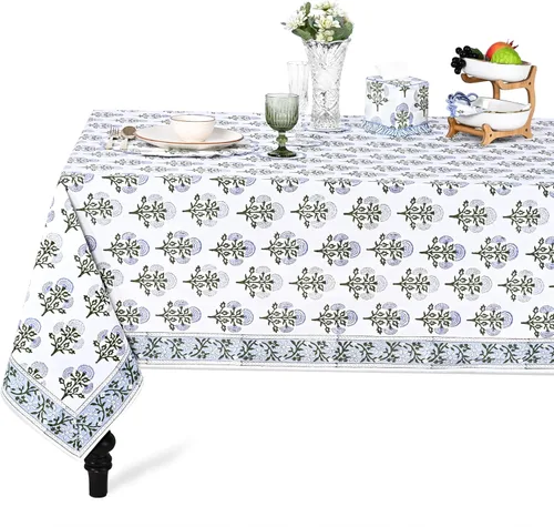 Miniatura 39 de Ridhi - Mantel cuadrado 100% algodón con estampado en bloque, lavable, para Halloween, Acción de Gracias, Navidad, fiestas, bodas, decoración