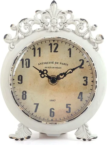 NIKKY HOME Reloj pequeño vintage de mesa, reloj decorativo de estante de escritorio de mesa de estilo francés, funciona con pilas, diseño redondo,