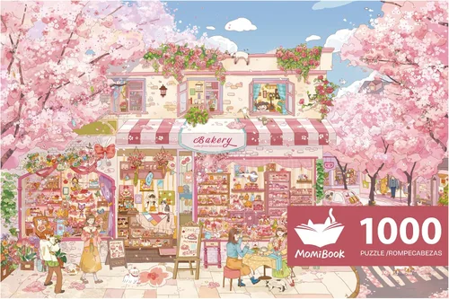 Miniatura 10 de MOMIBOOK Rompecabezas de 1000 piezas para adultos, rompecabezas de Arashiyama Sakura Tour, imagen de pintura, flor de cerezo, difícil, desafiante