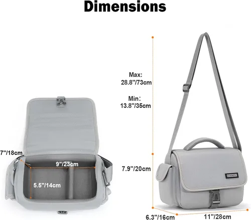 Miniatura 8 de CADeN Bolsa para cámara - Bolsa cruzada de hombro compatible con cámaras y lentes Nikon, Canon, Sony, DSLR SLR sin espejo (1.0 gris, pequeña)