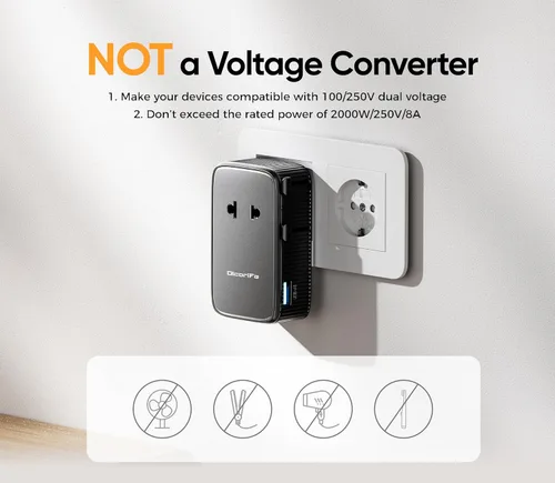 Miniatura 5 de Olcorife PD25W Mini adaptador de viaje, adaptador de corriente universal con 2 USB-C 1 USB-A, adaptador de enchufe internacional, esenciales
