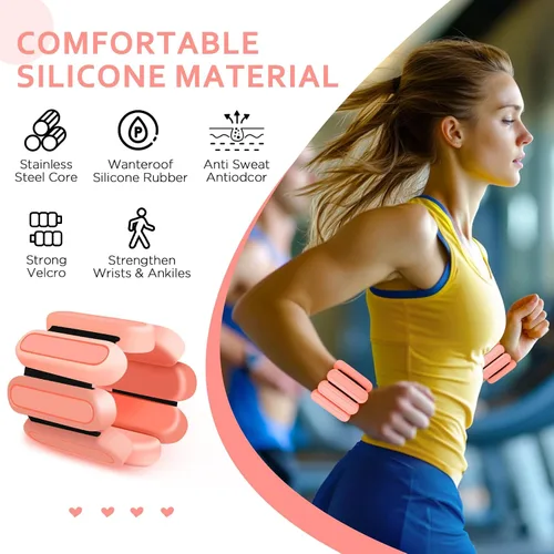 Miniatura 6 de Juego de 2 pesas ajustables para muñeca y tobillo (1 libra cada una), pulseras de peso de silicona de alta calidad, para yoga, pilates, Naranja