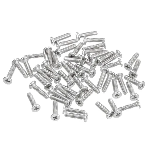 Miniatura 10 de Uxcell M1-0.25 x 2 mm 50 piezas Tornillos de cabeza plana redonda 304 de acero inoxidable Phillips Drive tornillos de máquina para fijación