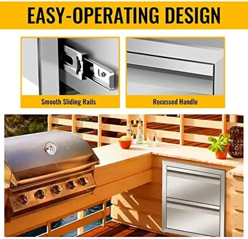 Miniatura 5 de Cajones de cocina para exteriores, cajones de acceso dobles para barbacoa con mango de acero inoxidable, cajones de isla para cocinas al aire libre