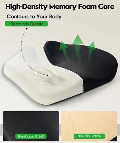 Miniatura 3 de Cojín de asiento de gel para aliviar el dolor de coxis, cojín de espuma viscoelástica de gel fresco para silla de oficina, asiento de automóvil