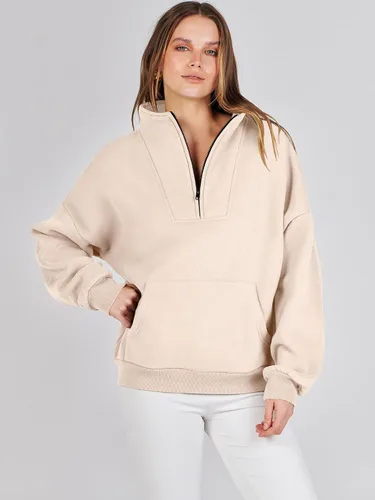 Miniatura 7 de ANRABESS Sudaderas con media cremallera para mujer, sudaderas cortas de gran tamaño, con cremallera de un cuarto, suéter de forro polar, suéter
