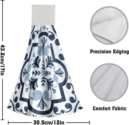Miniatura 2 de Giwawa Toallas de mano de cocina de flores azul marino, modernas, bohemias, para colgar, con lazo, de secado rápido, 2 unidades, para baño, baño