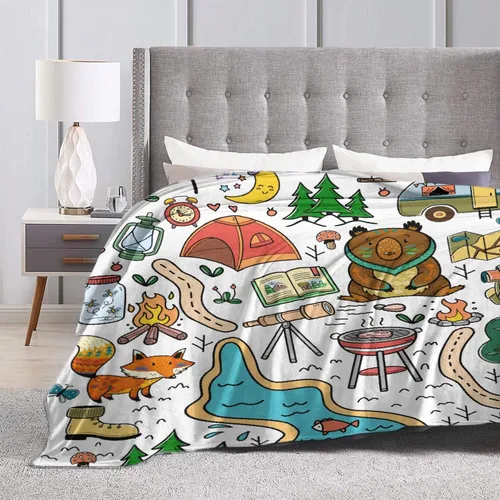 Miniatura 7 de Manta de camping para regalos para niños, manta suave para acampar, lindas mantas de franela de felpa para acampar para decoración de dormitorio