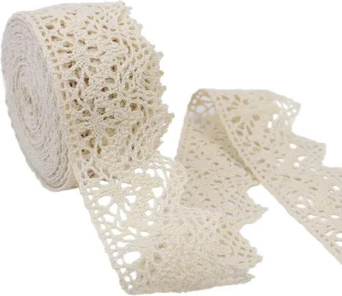 Miniatura 14 de Cinta de encaje beige de 12 yardas, ribete de encaje de algodón para costura y ganchillo para manualidades, envoltura de paquetes de regalo