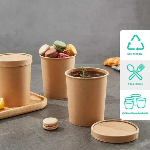Miniatura 6 de JOLLY PARTY Paquete de 25 envases de papel para sopa con tapas de 32 onzas, vasos desechables de papel para comida, vasos para helado