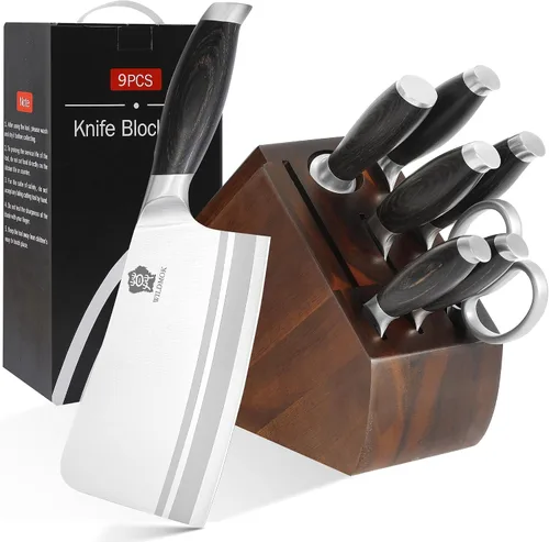 Miniatura 13 de WILDMOK Juego de bloque de cuchillos de cocina, juego de 17 piezas con bloque de madera, juegos de cuchillos de cocina de acero alemán con picador