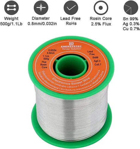 Miniatura 2 de Cable de soldadura sin plomo Flujo de núcleo de colofonia 2.5% Flujo 0.032in 0.031 in Soldadura eléctrica 1.1lb. 17.64 oz Sin plomo Alambre