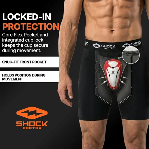 Miniatura 3 de Shock Doctor Compression Shorts with Protective Bio-Flex Cup, Moisture Wicking Vented Protection - Adult
