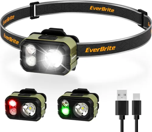 Miniatura 12 de EverBrite Linterna frontal recargable de 400 lúmenes, lámpara de cabeza ligera y cómoda de 1.59 onzas con clip para sombrero, IP67 impermeable, luz