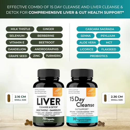 Miniatura 6 de Sandhu's Suplemento de desintoxicación y limpieza intestinal de 15 días para mujeres y hombres Apoya la salud hepática, intestinal y digestiva