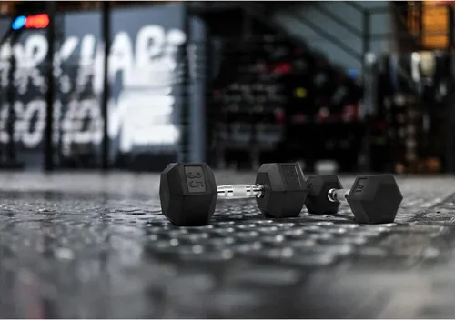 Miniatura 6 de LIONSCOOL - Mancuernas hexagonales de goma con mango de metal para entrenamiento de fuerza y resistencia, desarrollo de musculatura y entrenamiento