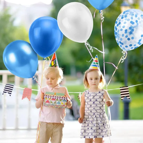 Miniatura 9 de Ainiv 15 globos de fiesta gruesos azules con cinta y confeti, globos metálicos de látex para baby showers, bodas, graduaciones y cumpleaños