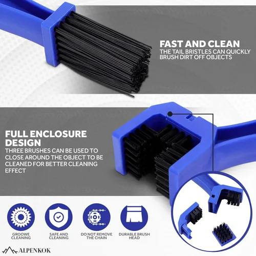 Miniatura 2 de Cepillo de cadena de motocicleta – Kit de limpieza de cadena de motocicleta de plástico duradero con cepillo y cerdas de nailon de tres caras