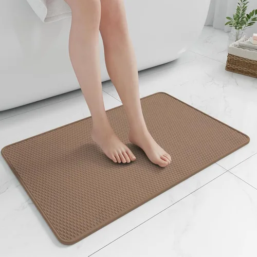 Miniatura 10 de RUERYA Alfombras de baño antideslizantes y lavables, tapetes de baño de goma para baño, secado rápido, súper absorbentes, ultrafinos, pequeños Gris