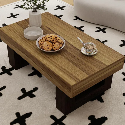 Miniatura 4 de Mesa de centro de granja, mesas centrales rectangulares de madera de 42 pulgadas con base gruesa, modernos muebles de té de cóctel bajos para sala