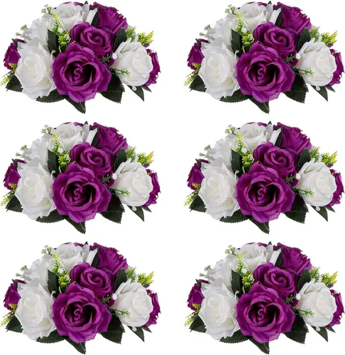 Miniatura 10 de NUPTIO Centros de mesa de flores blancas para mesas: 6 piezas de arreglo de bolas de flores artificiales para fiesta de boda, rosa floral falsa