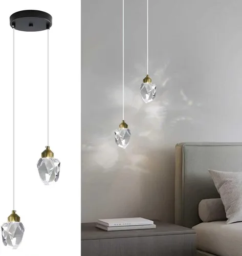 Miniatura 14 de Lámpara colgante moderna de cristal, lámpara colgante LED de 3 colores, lámpara colgante de techo de oro de altura ajustable, para cocina, isla