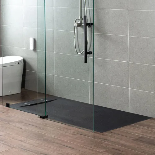 Miniatura 8 de Woodbridge Base de ducha negra de drenaje con extremo de umbral cero, perfil bajo, 47.25 pulgadas de largo x 31.5 W, accesible para silla de ruedas