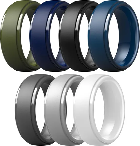 Miniatura 85 de ThunderFit Anillos de boda de silicona para hombre, 0.394 in de ancho y 0.098 in de grosor, paquete múltiple de variedad 1-7