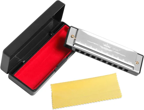 Miniatura 4 de UPINS 4 armónica de color titanio de 10 agujeros, 20 tonos, llave de C, azul con estuche de limpieza para estudiantes principiantes y niños