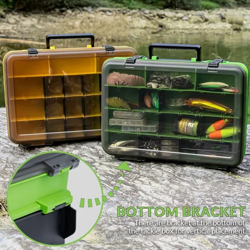 Miniatura 6 de THKFISH Caja organizadora de aparejos de pesca, cajas de pesca de doble capa, caja para exteriores, con divisores ajustables, 14.96 x 10.23 x 4.5